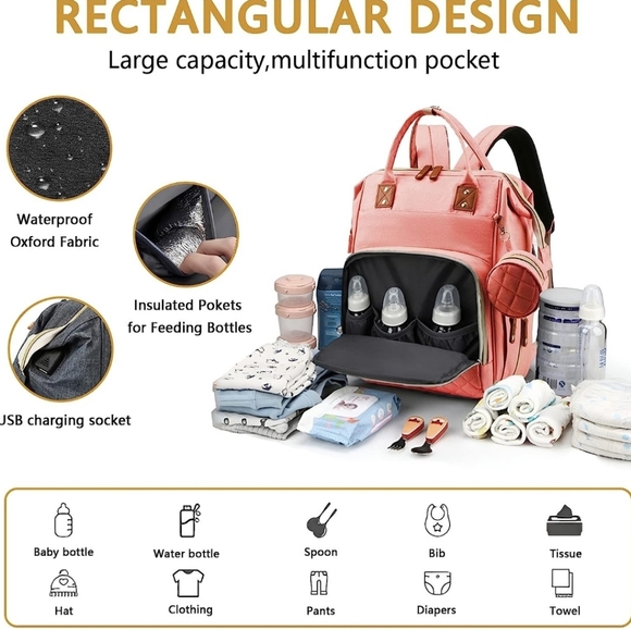 Multi-function Large Capacity Diaper Bag Backpack (Pink) - Picture 4 of 12